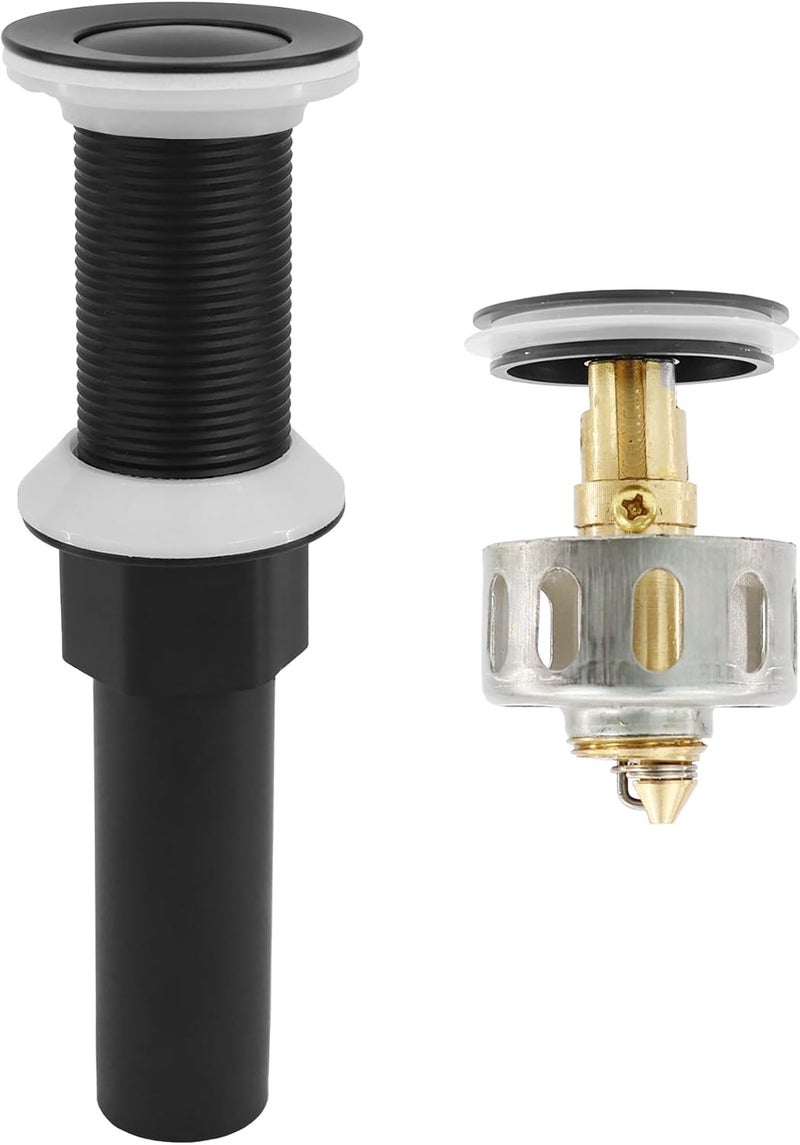 Rackickyer Bathroom Sink Drain,Drain Stopper Bathroom Sink Without Overflow,Small Cap Pop Up Drain Assembly with Detachable Strainer Basket,Built-in Anti-Clogging, Stainless Steel Nut Matte Black - Image 1