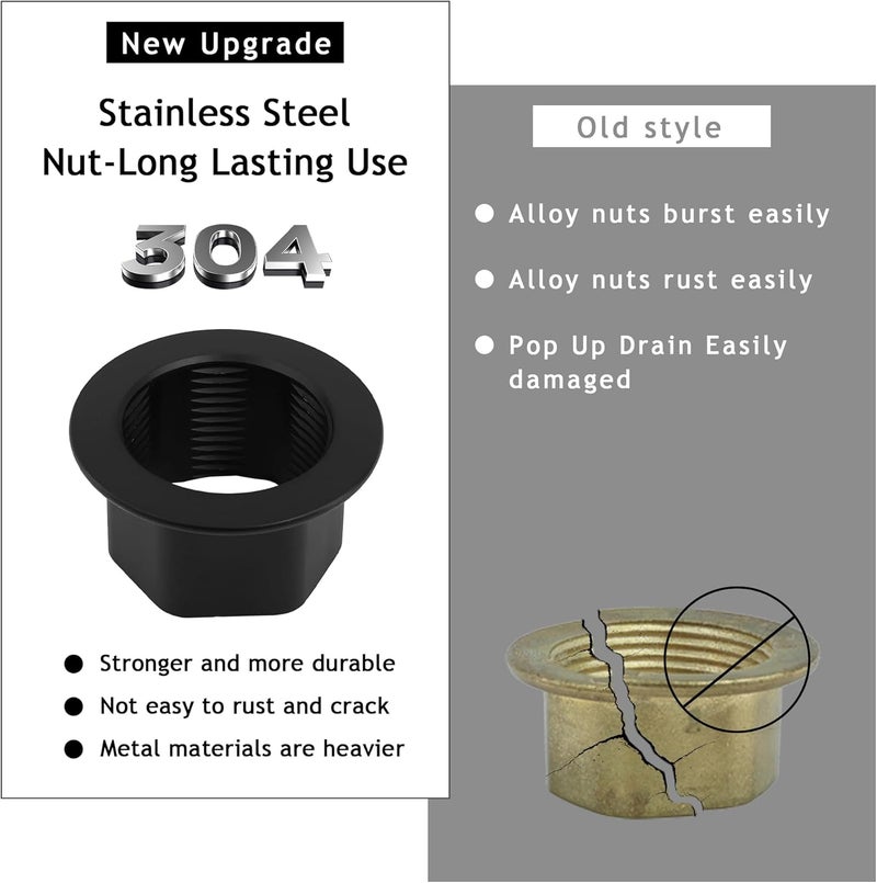 Rackickyer Bathroom Sink Drain,Drain Stopper Bathroom Sink Without Overflow,Small Cap Pop Up Drain Assembly with Detachable Strainer Basket,Built-in Anti-Clogging, Stainless Steel Nut Matte Black - Image 4