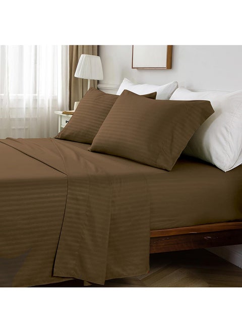 HOTEL COLLECTION Stripe COFFEE BROWN Single Fitted Sheet 90 x 190 cm with Single Pillow Case