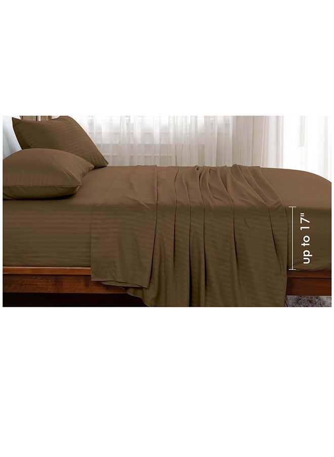 HOTEL COLLECTION Stripe COFFEE BROWN Single Fitted Sheet 90 x 190 cm with Single Pillow Case