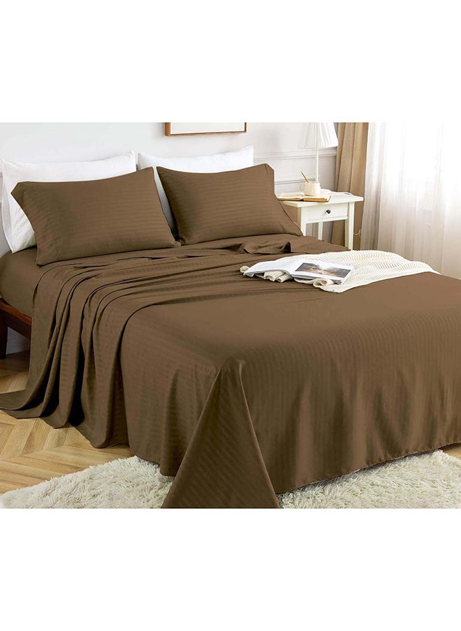 HOTEL COLLECTION Stripe COFFEE BROWN Single Fitted Sheet 90 x 190 cm with Single Pillow Case