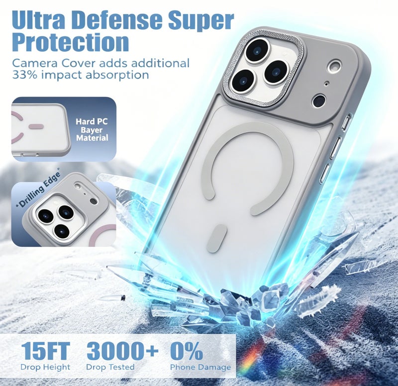 for iPhone 17 Pro Max Case Compatible with MagSafe,Magnetic Phone Case for iPhone 17 Pro Max,Diamond Texture Matte Anti-Fingerprint Shockproof Luxury INS Style Protective Cover Titanium Gray - Image 3