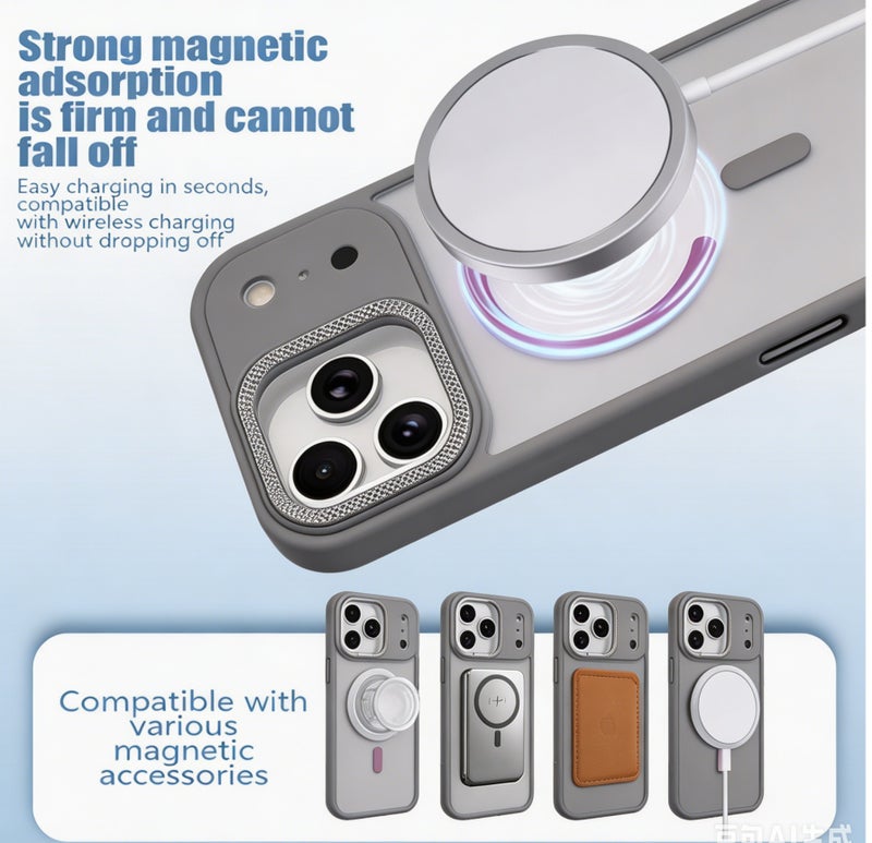 for iPhone 17 Pro Max Case Compatible with MagSafe,Magnetic Phone Case for iPhone 17 Pro Max,Diamond Texture Matte Anti-Fingerprint Shockproof Luxury INS Style Protective Cover Titanium Gray - Image 2
