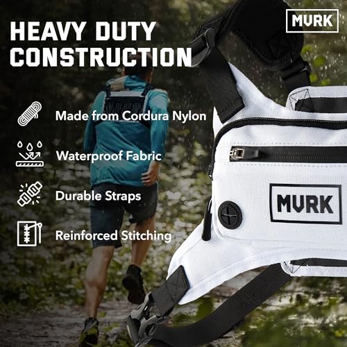 MVRK Water Resistant Chest Pack - Lightweight Running Pack for Workouts, Running Phone Holder with Extra Storage, Minimalist Running Vest, Running Backpack - Chest Bag - Running Belt (White) - Image 4
