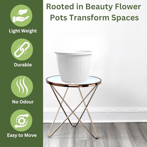 Go HookedPlastic Duro Flower Pot for Gardening, Indoor/Outdoor Planter-White (8 Inch)(Pack of 4 with Tray) - Image 4