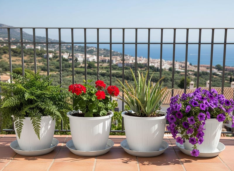 Go HookedPlastic Duro Flower Pot for Gardening, Indoor/Outdoor Planter-White (8 Inch)(Pack of 4 with Tray) - Image 1