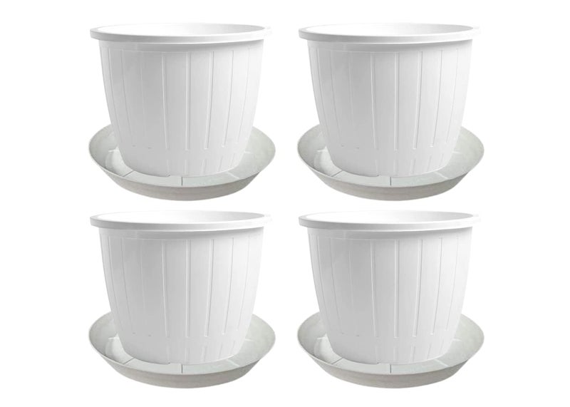 Go HookedPlastic Duro Flower Pot for Gardening, Indoor/Outdoor Planter-White (8 Inch)(Pack of 4 with Tray) - Image 3