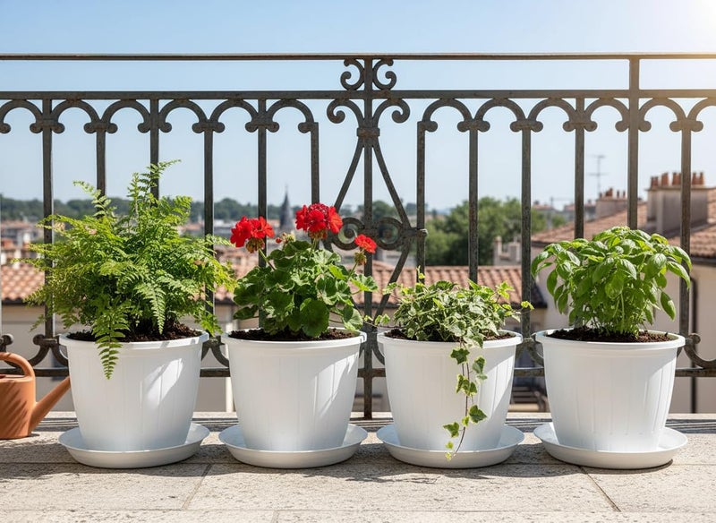 Go HookedPlastic Duro Flower Pot for Gardening, Indoor/Outdoor Planter-White (8 Inch)(Pack of 4 with Tray) - Image 2