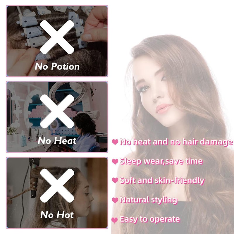 JYHi Pink Heatless Hair Curler Silk New Upgradeed No Heat Curling Rode Headband for Long Hair Soft Hair Curls with Removeable & Adjustable To Sleep In Hair Curls - Image 3