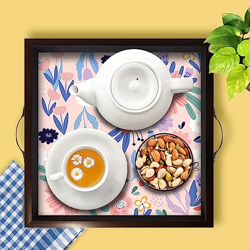 PAPER PLANE DESIGN Wooden Serving Tray for Serving, Square Large Serving Tray Table Decoration (Square 12 INCH) (C) - Image 3