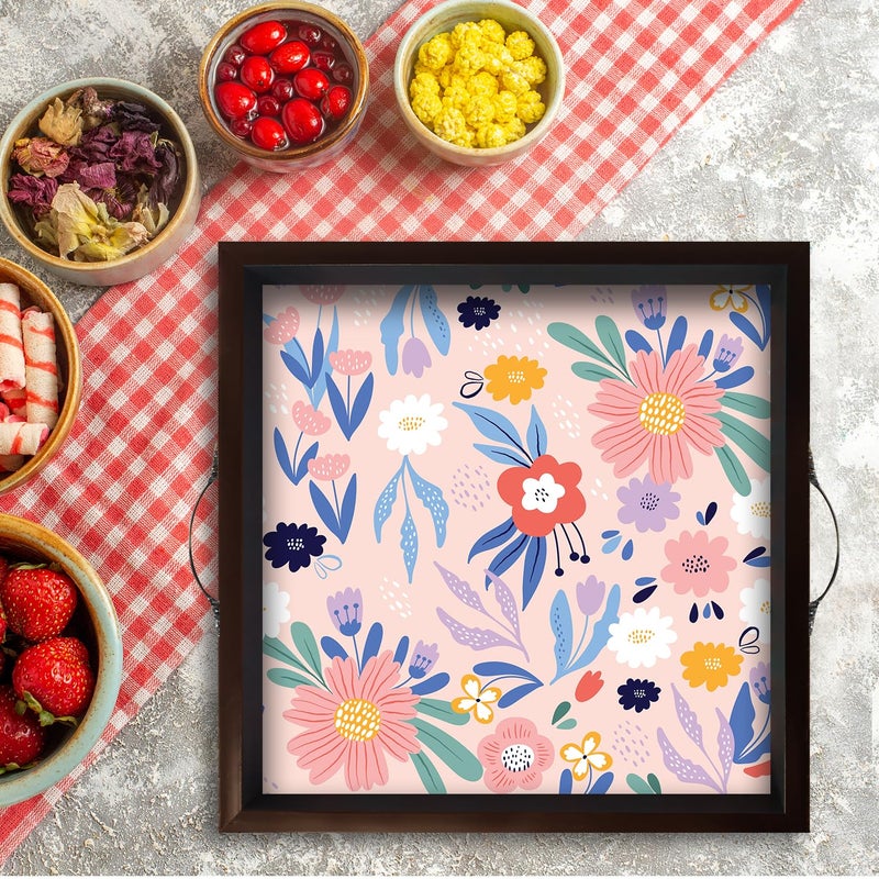 PAPER PLANE DESIGN Wooden Serving Tray for Serving, Square Large Serving Tray Table Decoration (Square 12 INCH) (C) - Image 2