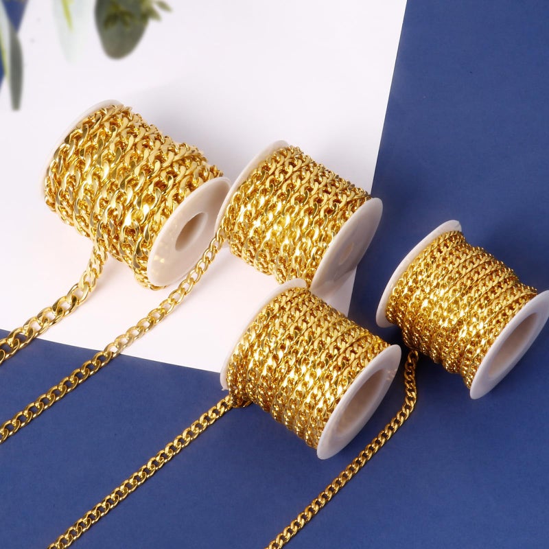 Ucevi [16.5 FT] 18K Gold Plated Curb Chain for Jewelry Making, 9.8mm Wide 304 Stainless Steel Cuban Link Chain Roll Bulk for DIY Jewelry Making Craft - Image 5