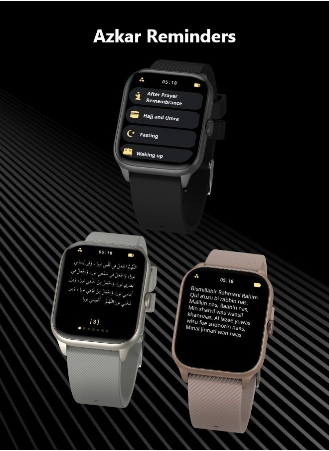 iQIBLA - QURAN SMART WATCH | Full Quran Recitation | Prayer Times Reminders | Daily Azkar | Hijri Calendar | HR & SPO2 Monitoring | Bluetooth Call - Image 1