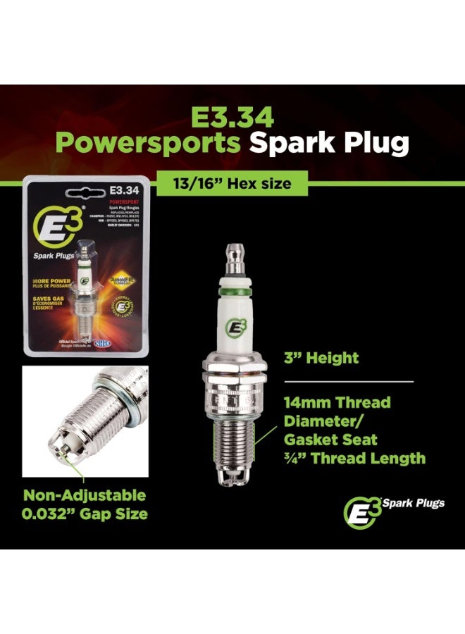 E3 Spark Plugs E3.34 Powersports Spark Plug for Motorcycles, ATVs, Snowmobiles, and More, Patented DiamondFIRE Technology, Pack of 1 - Image 3
