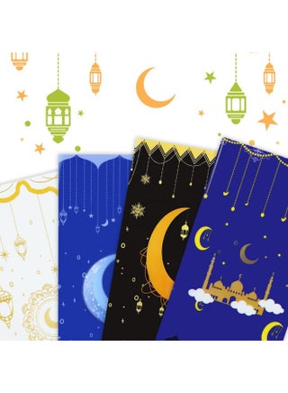 100 Pcs Eid Mubarak Candy Bags for Gifts, Ramadan Kareem Goodie Cellophane Treat Bags, Muslim Castle Moon Star Pattern Bags Goody Favor Bags for Diwali Party Supplies (White, Orange, Black, Blue) - view 3