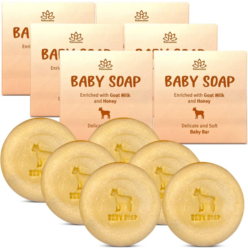 Relaxcation Organic Baby Soap Bars with Goat Milk and Honey - Naturally Cold Processed from Organic Ingredients - Handmade in USA Ideal fro Newborns, babys, Kids and Adults (Pack of 6) - Image 1