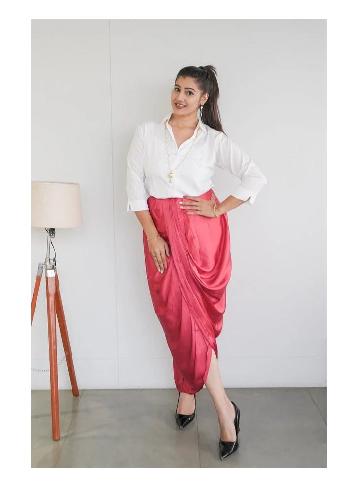 PRASHA One Shoulder Pink Top with Pleated Pink Dhoti Skirt Partywear Co - ord Set - Image 3