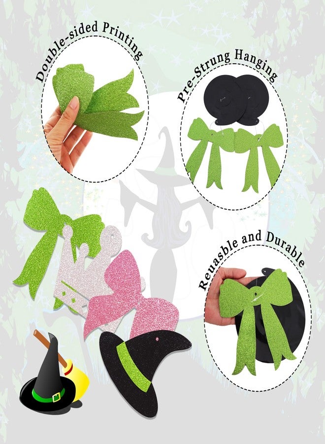 بيشيدا لافتات حفلات عيد ميلاد على شكل دوامات معلقة بفيلم الساحرة، 16 قطعة من لوازم حفلات الساحرة (فيونكة وردية، فيونكة خضراء، تاج أبيض، قبعة ساحرة) - Image 3