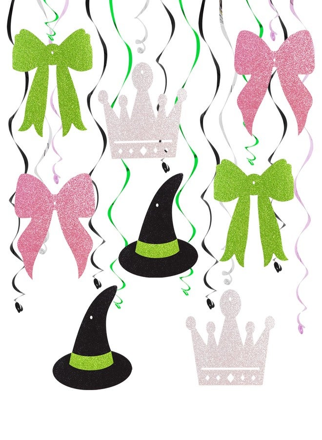 بيشيدا لافتات حفلات عيد ميلاد على شكل دوامات معلقة بفيلم الساحرة، 16 قطعة من لوازم حفلات الساحرة (فيونكة وردية، فيونكة خضراء، تاج أبيض، قبعة ساحرة) - Image 1