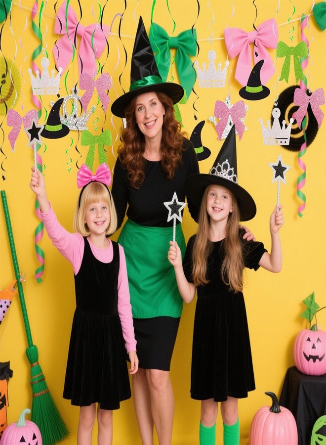 بيشيدا لافتات حفلات عيد ميلاد على شكل دوامات معلقة بفيلم الساحرة، 16 قطعة من لوازم حفلات الساحرة (فيونكة وردية، فيونكة خضراء، تاج أبيض، قبعة ساحرة) - Image 4