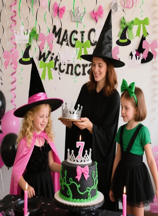 بيشيدا لافتات حفلات عيد ميلاد على شكل دوامات معلقة بفيلم الساحرة، 16 قطعة من لوازم حفلات الساحرة (فيونكة وردية، فيونكة خضراء، تاج أبيض، قبعة ساحرة) - Image 5