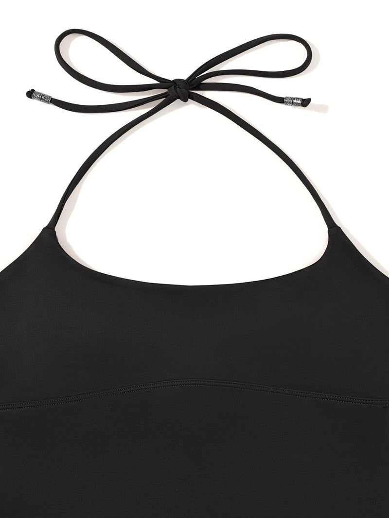 REORIA Women's Summer Sexy Halter Backless Double Lined Tank Top Going Out Y2k Trendy Sleeveless Camisole Crop Tops for Women 2026 Fashion Black Medium - Image 5