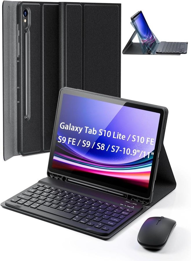 TUNKARMOR Case Keyboard for Samsung Galaxy Tab S10 Lite / S10 FE / S9 FE / S9 / S8 / S7 10.9"/11" Built-in Pencil Holder with Mouse - Image 1