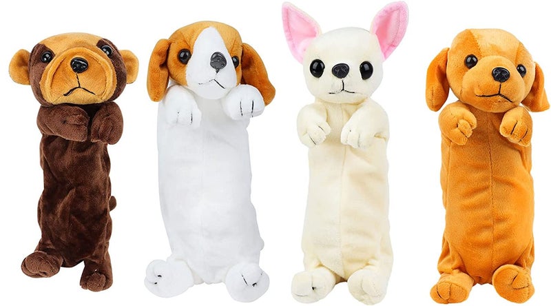 Ioffersuper 4Pcs Dog Shape Pencil Pen Bags 3D Plush Pencils Case Cute Puppy Soft Stuffed Pencil Box Multi-Function Storage Zipper Bag for School Students Kids Stationery Bag Girls Cosmetic Organizer - Image 1