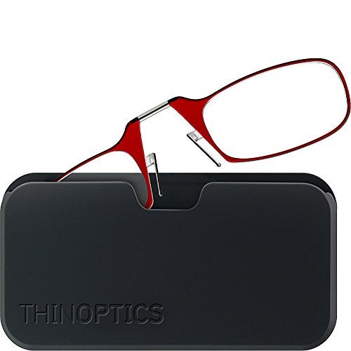 ThinOptics unisex-adult Reading Glasses + Black Universal Pod Case | Red Frames, 2.00 Strength Readers Red Frame / Black Case, 44 mm - Image 1