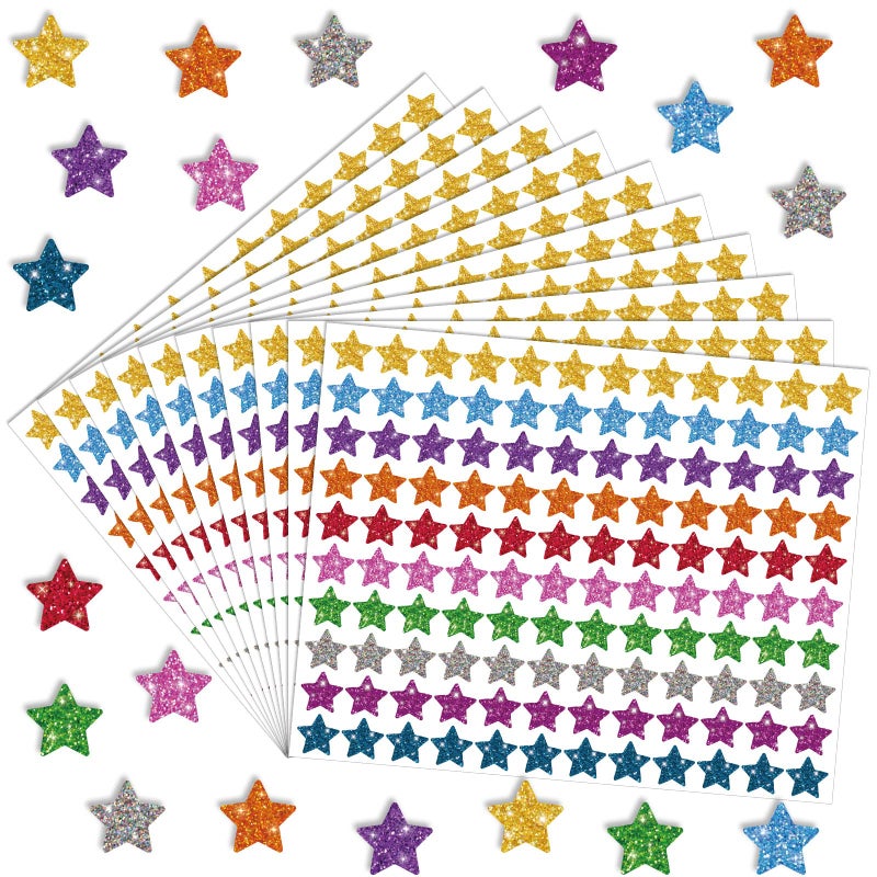 Lincia 1200 Pcs Star Glitter Stickers Sparkly Small Stickers for Kids Toddlers Teacher Reward Sheet Incentive Charts Classroom School Home Art Craft Party Favor Supplies - Image 4