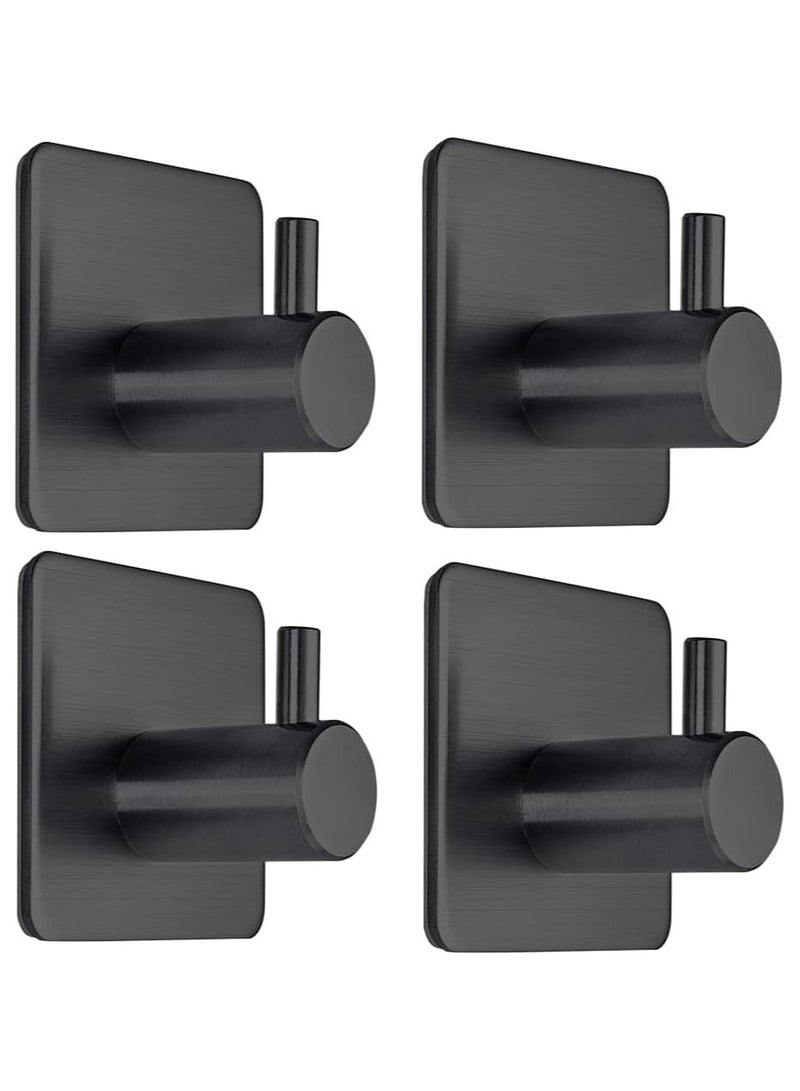 INFLUX Black Adhesive Towel Hooks Heavy Duty Stick on Wall Hooks Shower Hooks for Bathroom Kitchen Door-4 Packs Brand: - Image 1