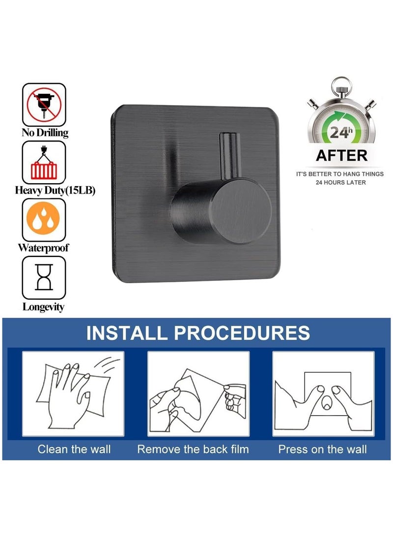 INFLUX Black Adhesive Towel Hooks Heavy Duty Stick on Wall Hooks Shower Hooks for Bathroom Kitchen Door-4 Packs Brand: - Image 4