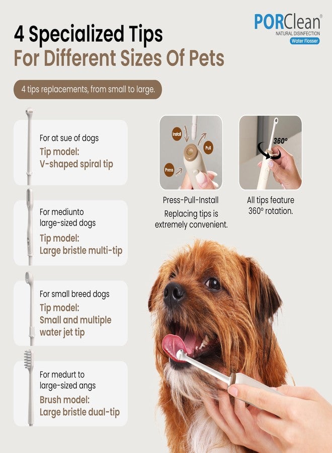 PORClean جهاز تنظيف أسنان الكلاب PORClean PET100 | خزان سعة 1000 مل، 4 رؤوس متخصصة | منظف أسنان مائي للكلاب ومزيل للجير | عناية بأسنان الحيوانات الأليفة للتخلص من البلاك ورائحة الفم الكريهة | آمن، لاسلكي، ومقاوم للماء بمعيار IPX5 - Image 4