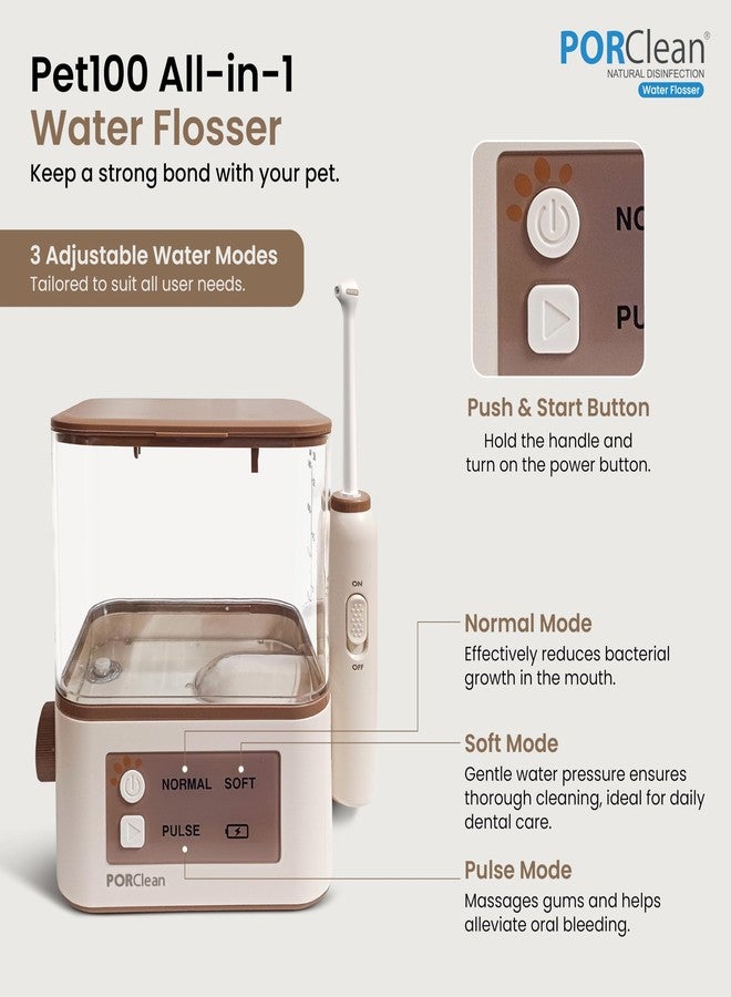 PORClean جهاز تنظيف أسنان الكلاب PORClean PET100 | خزان سعة 1000 مل، 4 رؤوس متخصصة | منظف أسنان مائي للكلاب ومزيل للجير | عناية بأسنان الحيوانات الأليفة للتخلص من البلاك ورائحة الفم الكريهة | آمن، لاسلكي، ومقاوم للماء بمعيار IPX5 - Image 2