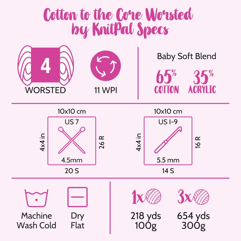 KnitPal Cotton to The Core Worsted Weight Yarn for Crocheting, 3-Pack (654Yds / 300G), Free Patterns, Beginners Friendly - Soft Cotton Yarn for Knitting - #4 Medium Worsted Weight - Pearl White - Image 4