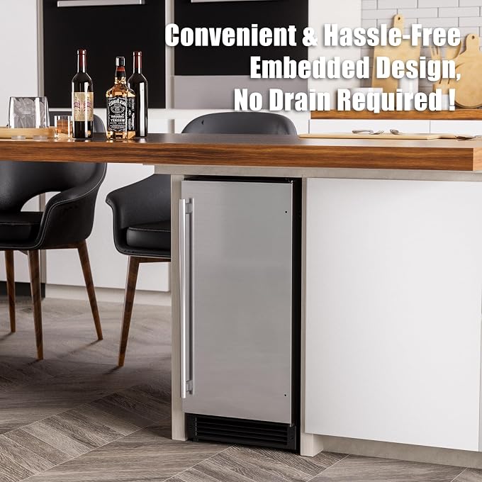 15" W Drainless Under Counter Ice Maker with 22LBS Storage Bin | Crescent Ice, Free Standing Built-in Ice Maker for Residential Commercial Use, No Drain Required, ETL Approved, 2026 Upgraded - Image 2