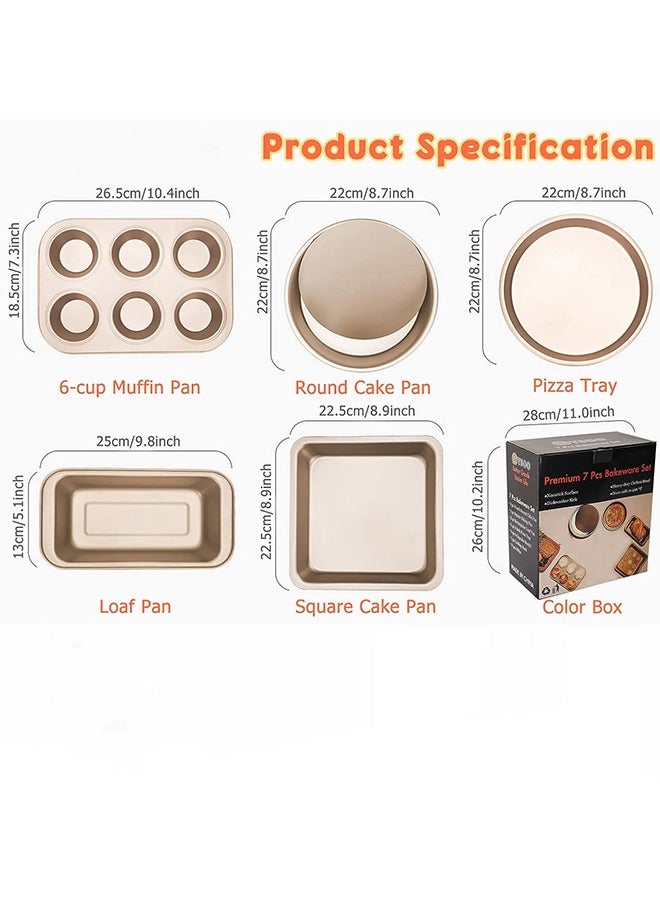 Nonstick Bakeware Set 5 PCS Baking Pans Set- Pizza Tray, Round/Square Pans, Loaf Pan, 6-Cup Muffin Pan Carbon Steel Baking Trays Oven Trays for Bakers Beginners - Image 3