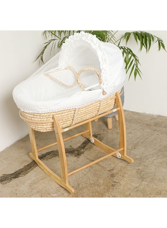 Portable Baby Moses Basket Cot With Durable Rocking Stand (white) - Image 1