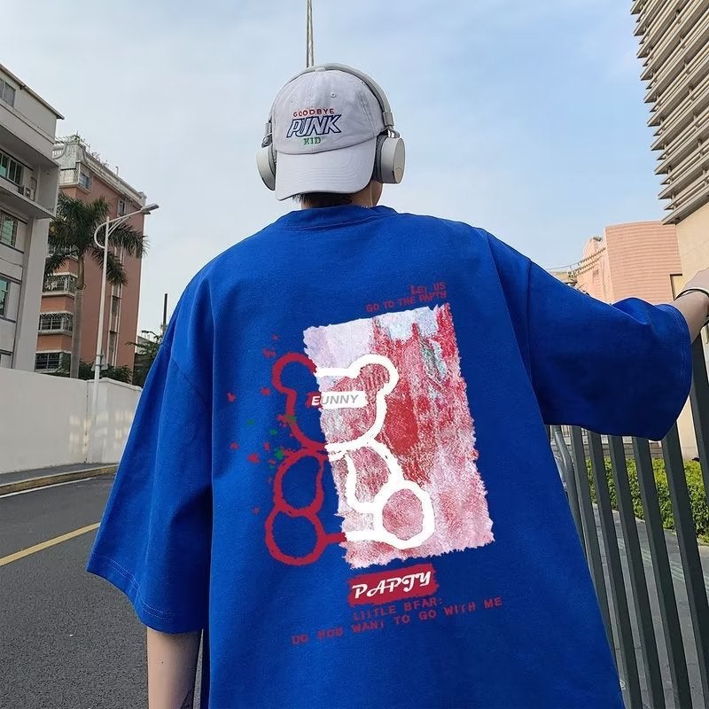 Colorful Bear Heavy Short-Sleeved T-Shirt Men'S Summer Instagram Popular Brand All-Match T-Shirt Teenagers Loose Large Size Half-Sleeved T-Shirt - Image 2