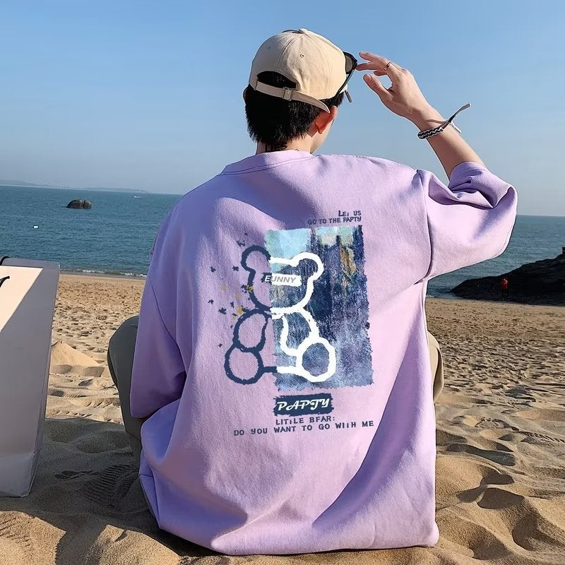 Colorful Bear Heavy Short-Sleeved T-Shirt Men'S Summer Instagram Popular Brand All-Match T-Shirt Teenagers Loose Large Size Half-Sleeved T-Shirt - Image 4