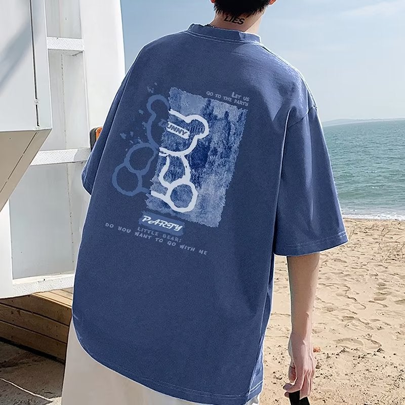 Colorful Bear Heavy Short-Sleeved T-Shirt Men'S Summer Instagram Popular Brand All-Match T-Shirt Teenagers Loose Large Size Half-Sleeved T-Shirt - Image 5