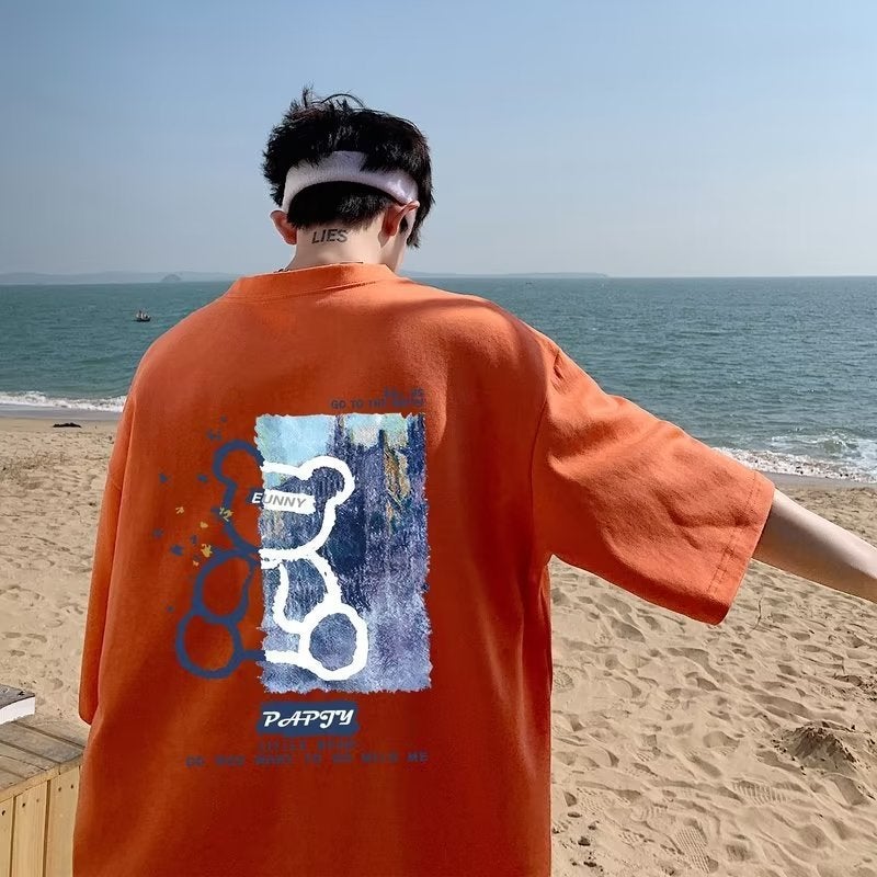 Colorful Bear Heavy Short-Sleeved T-Shirt Men'S Summer Instagram Popular Brand All-Match T-Shirt Teenagers Loose Large Size Half-Sleeved T-Shirt - Image 3