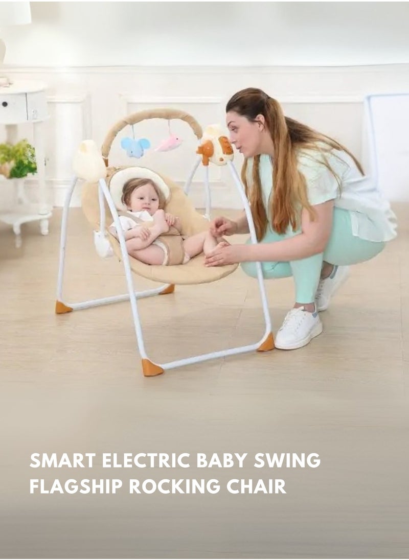 Moms Magic Baby Rocking Chair – Electric Rocking, Remote Control, 5-Point Safety Belt, MP3 & Bluetooth | Soft Headrest, Mosquito Net, Washable & Foldable | 0-12 Months  - Image 3