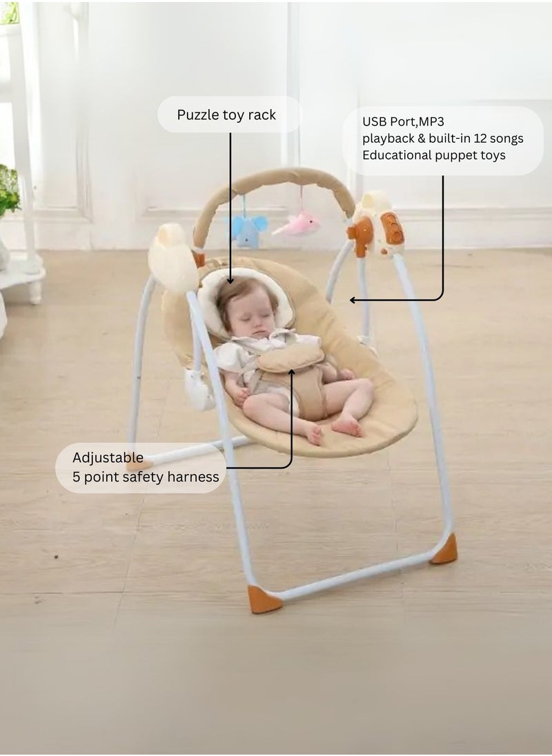 Moms Magic Baby Rocking Chair – Electric Rocking, Remote Control, 5-Point Safety Belt, MP3 & Bluetooth | Soft Headrest, Mosquito Net, Washable & Foldable | 0-12 Months  - Image 4
