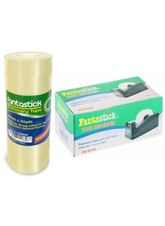 Fantastick 8-Piece Clear Stationery Tape 18mm Width With Tape Dispenser  - Image 1