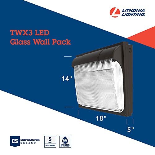 Lithonia Lighting 18" LED Wall Pack Outdoor Light Fixture, Building Wall Light, Adjustable Lumens, 4000K Cool White, MVOLT 120-277V, IP65, Glass Lens, Bronze (TWX3 LED ALO 40K MVOLT DDBTXD) - Image 5
