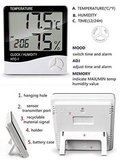 FStyler FStyler HTCClock01 Hygrometer Humidity Meter with Temp and Clock Display Digital Thermometer White  - Image 5