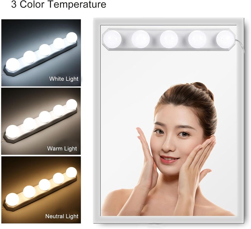 هيودو أضواء مرآة الزينة المحمولة LED، 5 مصابيح، 3 درجات حرارة لونية، 10 مستويات سطوع قابلة للتعديل، كابل USB، أضواء لاصقة للمرايا لطاولة المكياج وغرفة الملابس، أضواء مرآة LED مع غطاء من البولي كربونات - Image 5