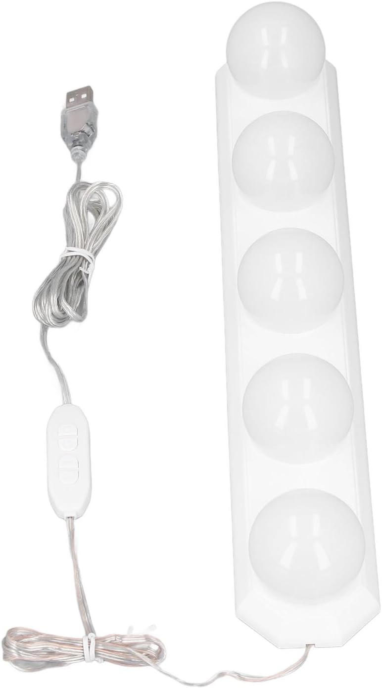 هيودو أضواء مرآة الزينة المحمولة LED، 5 مصابيح، 3 درجات حرارة لونية، 10 مستويات سطوع قابلة للتعديل، كابل USB، أضواء لاصقة للمرايا لطاولة المكياج وغرفة الملابس، أضواء مرآة LED مع غطاء من البولي كربونات - Image 1