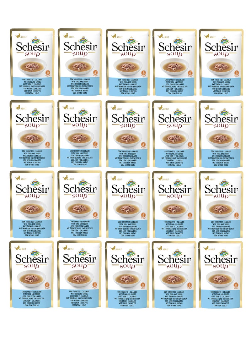 Schesir Pack of 20 Cat Wet Soup-With Wild Tuna and Squid 20x85g
